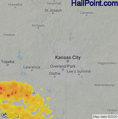 Hail Map for Kansas City, KS Region on May 9, 2023