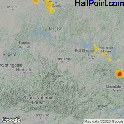 Hail Map for Harrison, AR Region on May 9, 2023
