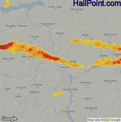 Hail Map for Bismark, ND Region on May 9, 2023