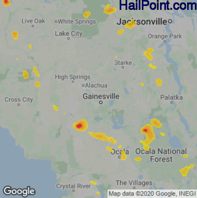 Hail Map for Gainesville, FL Region on May 10, 2023