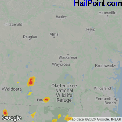 Hail Map for Waycross, GA Region on May 10, 2023