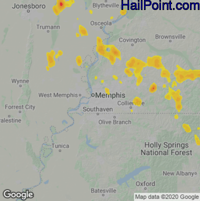 Hail Map for Memphis, TN Region on May 10, 2023 