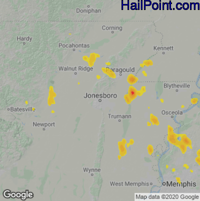 Hail Map for Jonesboro, AR Region on May 10, 2023 