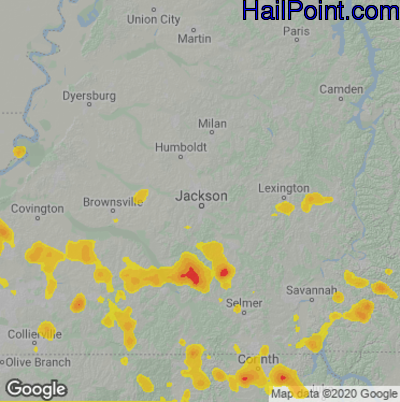 Hail Map for Jackson, TN Region on May 10, 2023