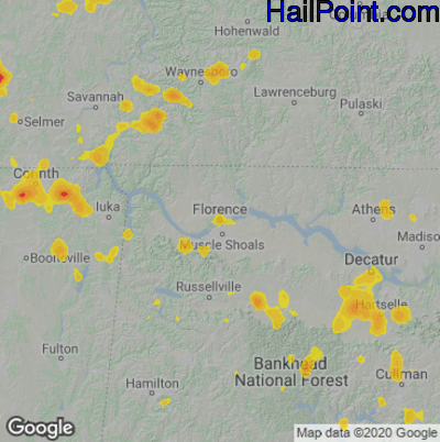 Hail Map for Florence, AL Region on May 10, 2023