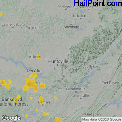 Hail Map for Huntsville, AL Region on May 10, 2023