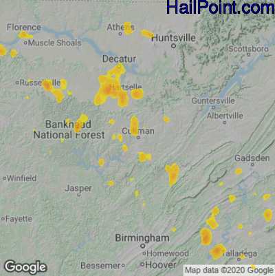 Hail Map for Cullman, AL Region on May 10, 2023