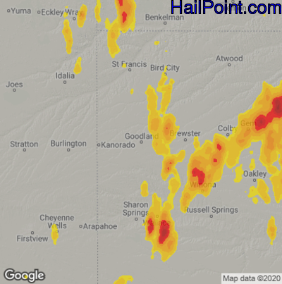 Hail Map for Goodland, KS Region on May 10, 2023