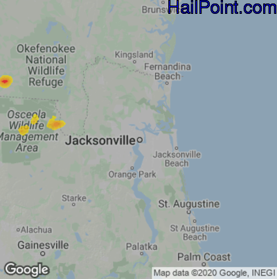Hail Map for Jacksonville, FL Region on May 10, 2023 