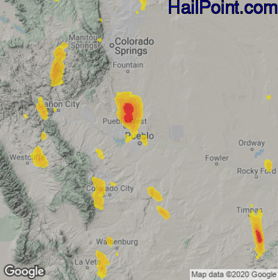 Hail Map for Pueblo, CO Region on May 10, 2023