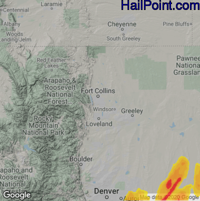 Hail Map for Fort Collins, CO Region on May 10, 2023