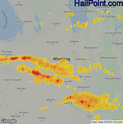Hail Map for Winnapeg, Can Region on May 10, 2023