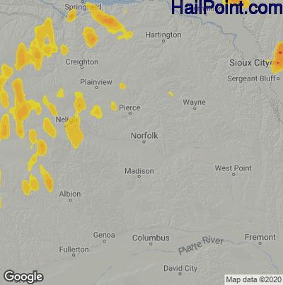 Hail Map for Norfolk, NE Region on May 11, 2023 
