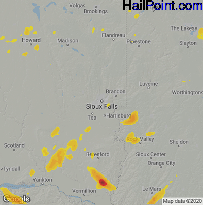 Hail Map for Sioux Falls, SD Region on May 11, 2023