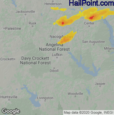 Hail Map for Lufkin, TX Region on May 11, 2023