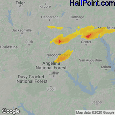 Hail Map for Nacogdoches, TX Region on May 11, 2023