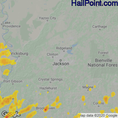 Hail Map for Jackson, MS Region on May 11, 2023