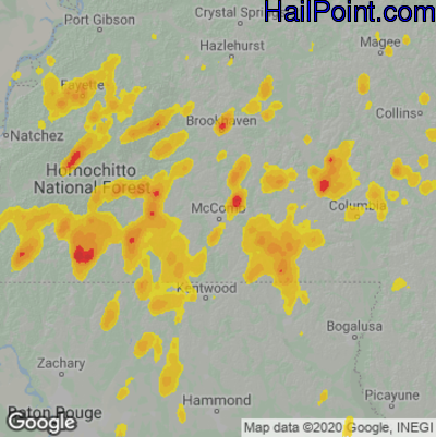 Hail Map for McComb, MS Region on May 11, 2023