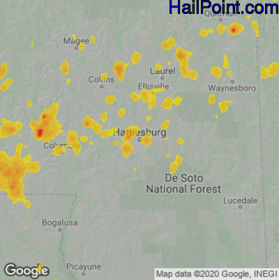 Hail Map for Hattiesburg, MS Region on May 11, 2023
