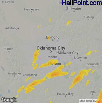 Hail Map for Oklahoma City, OK Region on May 11, 2023