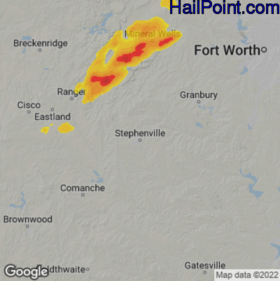 Hail Map for Stephenville, TX Region on May 12, 2023 