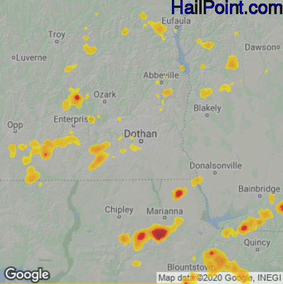 Hail Map for Dothan, AL Region on May 12, 2023 