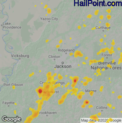 Hail Map for Jackson, MS Region on May 12, 2023 
