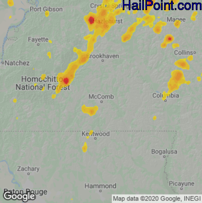 Hail Map for McComb, MS Region on May 12, 2023 