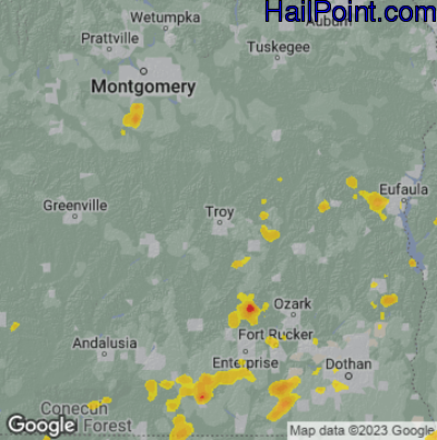 Hail Map for Troy, AL Region on May 12, 2023 