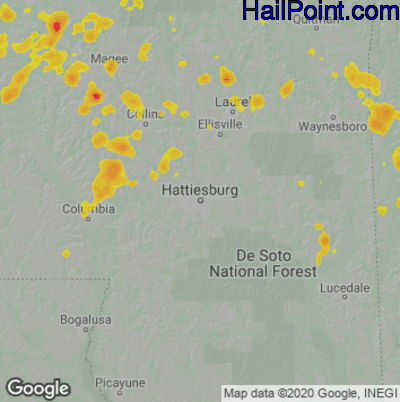 Hail Map for Hattiesburg, MS Region on May 12, 2023 