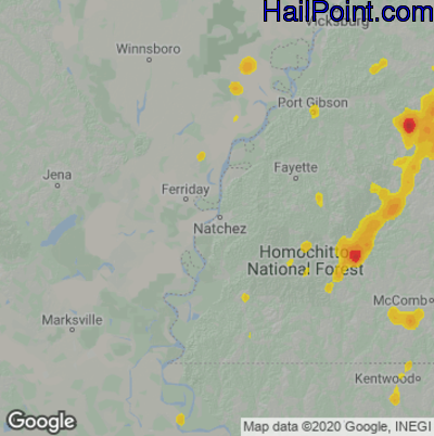 Hail Map for Natchez, MS Region on May 12, 2023 