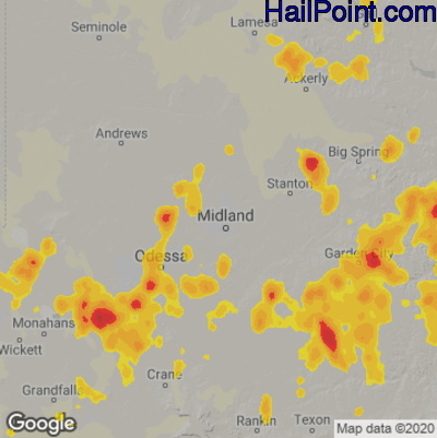 Hail Map for Midland, TX Region on May 12, 2023