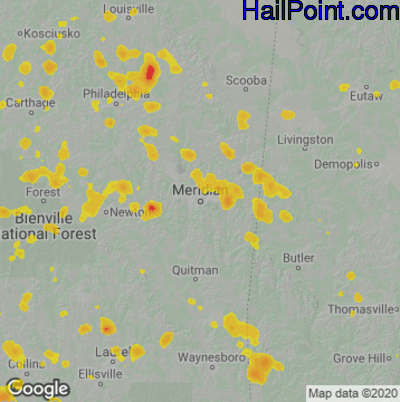 Hail Map for Meridan, MS Region on May 12, 2023