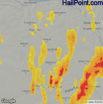 Hail Map for Norfolk, NE Region on May 12, 2023