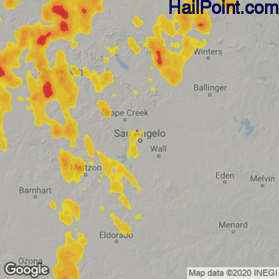 Hail Map for San Angelo, TX Region on May 12, 2023