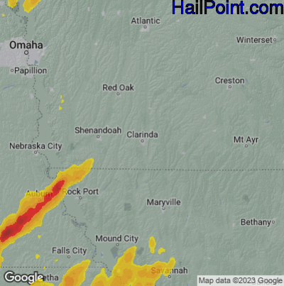 Hail Map for Clarenda, IA Region on May 12, 2023 