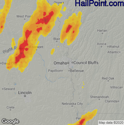 Hail Map for Omaha, NE Region on May 12, 2023 