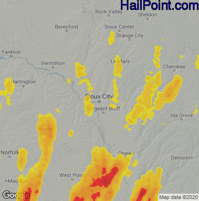 Hail Map for Sioux City, IA Region on May 12, 2023