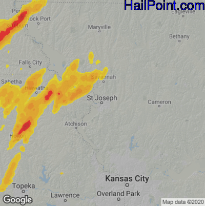 Hail Map for St. Joseph, MO Region on May 12, 2023