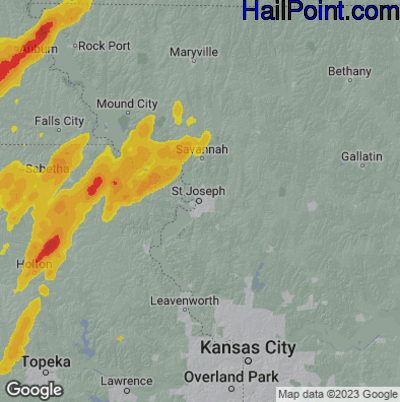 Hail Map for St. Joseph, MS Region on May 12, 2023 