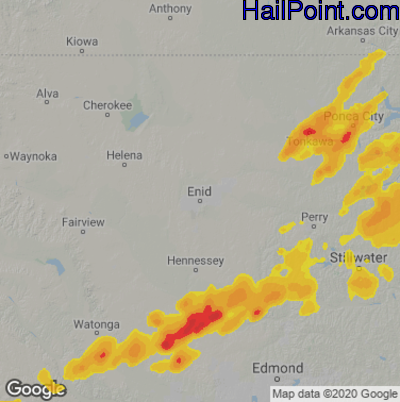 Hail Map for Enid, OK Region on May 12, 2023 