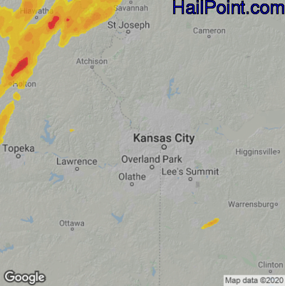 Hail Map for Kansas City, KS Region on May 12, 2023