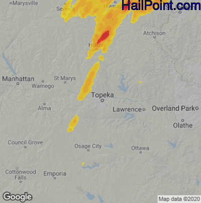 Hail Map for Topeka, KS Region on May 12, 2023