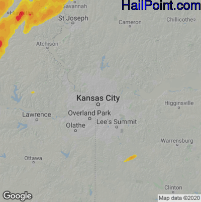 Hail Map for Kansas City, MO Region on May 12, 2023
