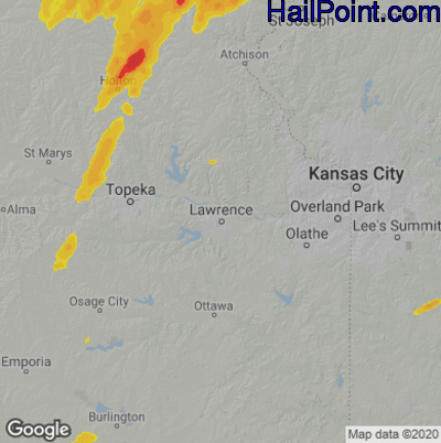 Hail Map for Lawerence, KS Region on May 12, 2023
