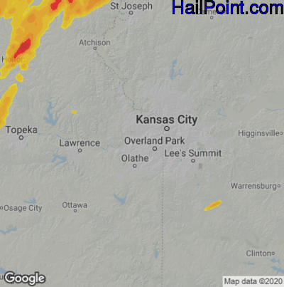 Hail Map for Shawnee, KS Region on May 12, 2023