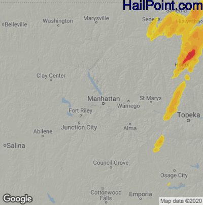 Hail Map for Mahhattan, KS Region on May 12, 2023