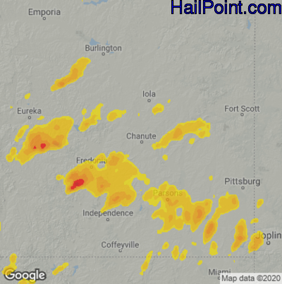 Hail Map for Chanute, KS Region on May 12, 2023