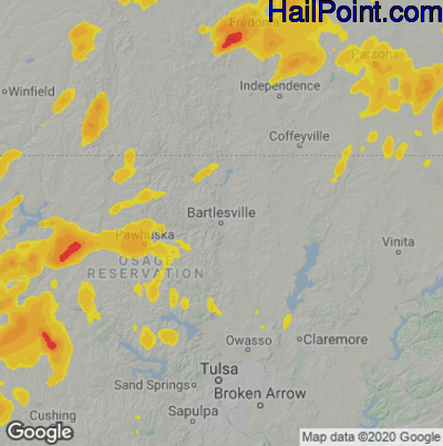 Hail Map for Bartlesville, OK Region on May 12, 2023