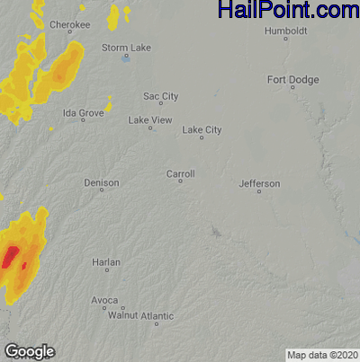 Hail Map for Carroll, IA Region on May 13, 2023
